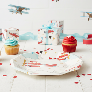 Airplane party plates top view showing vintage aviation design – Cherrysh Party