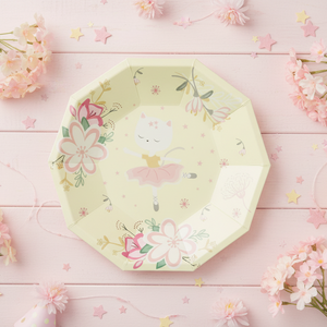 Cat ballerina flowers small plates closeup showing pink yellow and star design – Cherrysh Party