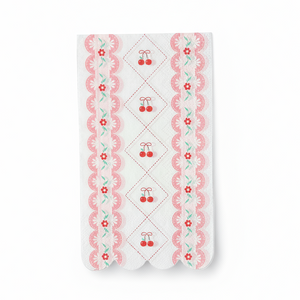 Cherry scalloped luncheon napkins with floral accents – 13x15.75 in, pack of 16