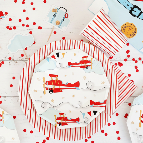 Vintage airplane birthday party decoration with coordinated tableware and supplies – Cherrysh Party