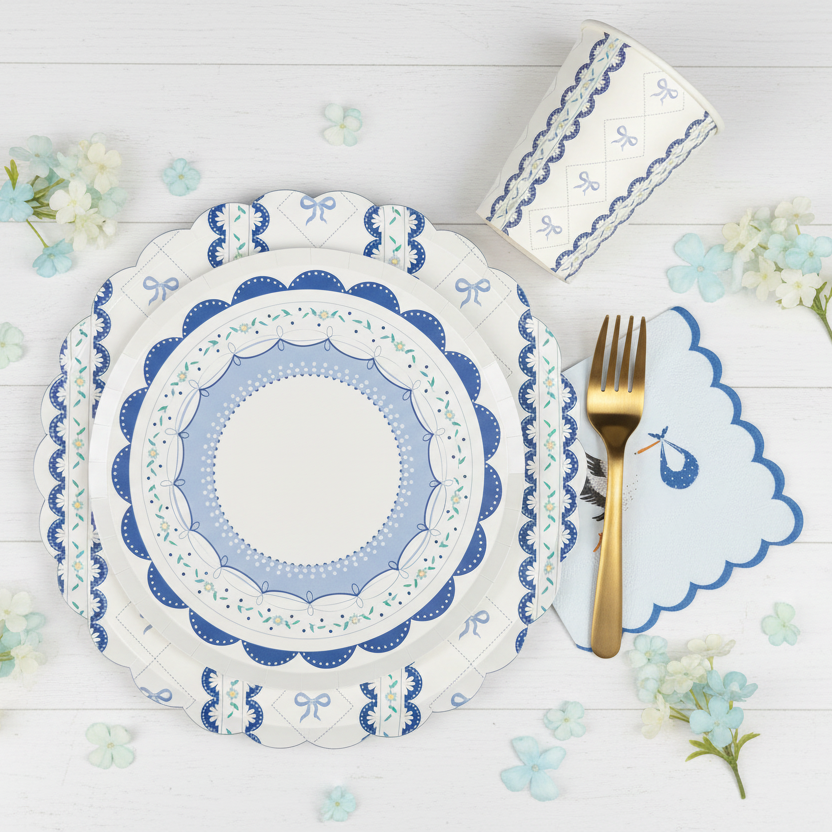 blue baby shower plate cup napkin