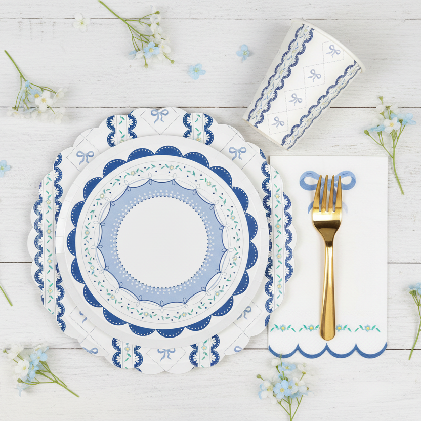 blue coquette plate cup napkin