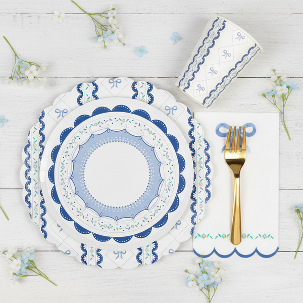 blue coquette plate cup napkin