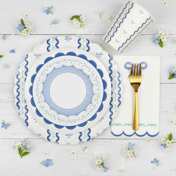 blue coquette plate cup napkin