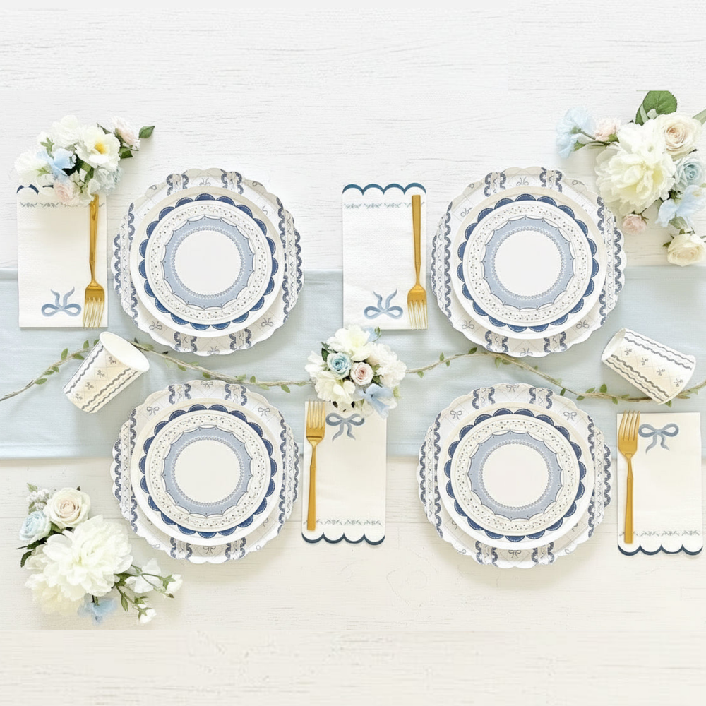 blue coquette plate cup napkin