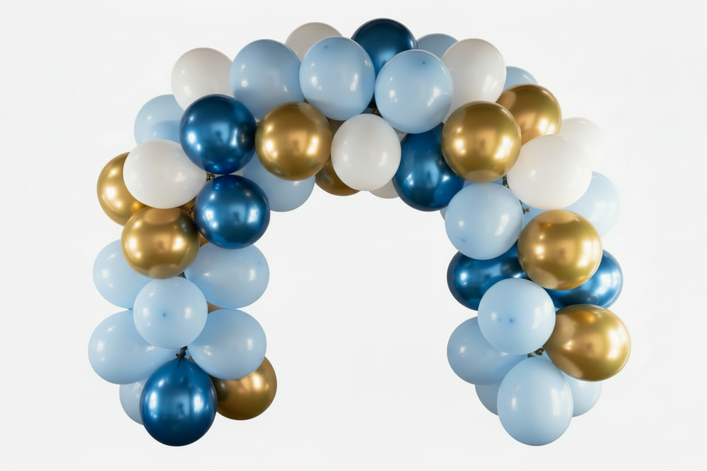 blue gold white balloon arch garland kit
