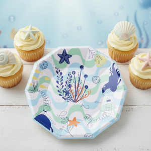 Blue mermaid plates party table setup for girls under the sea birthday – Cherrysh Party
