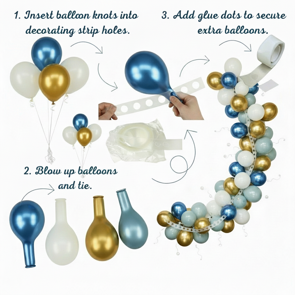blue gold white balloon arch garland kit