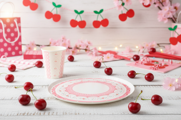 cherry party picture plate and cup