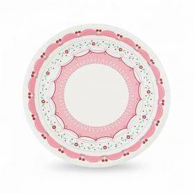 Dessert plates featuring cherries and flowers in soft pink and red – pack of 8
