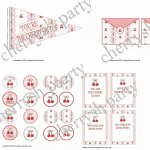 Cherry Sweet Valentine Free Printable Set – Flag, Cupcake Toppers & Cards