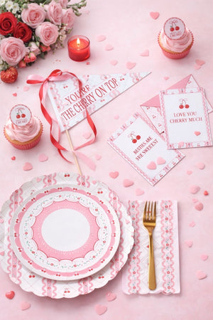 cherry valentines day table set up