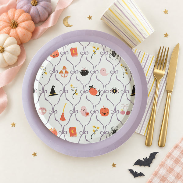 Purple Coquette Halloween Paper Plates 8" – Cute Witch (8 pack)