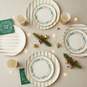 Christmas Wreath & Red Bow Dessert Plates 8” (8 Pack)