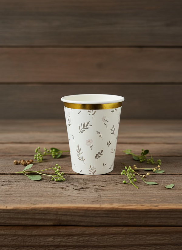 Floral Eucalyptus Paper Cups 9oz (8 Pack)