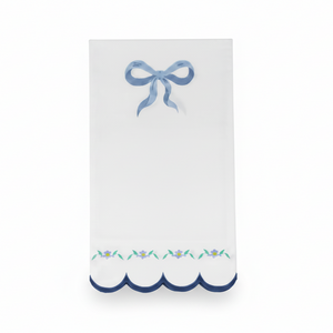 Coquette blue bow luncheon napkin with elegant feminine design, disposable party napkin for bridal showers, tea parties, and chic celebrations