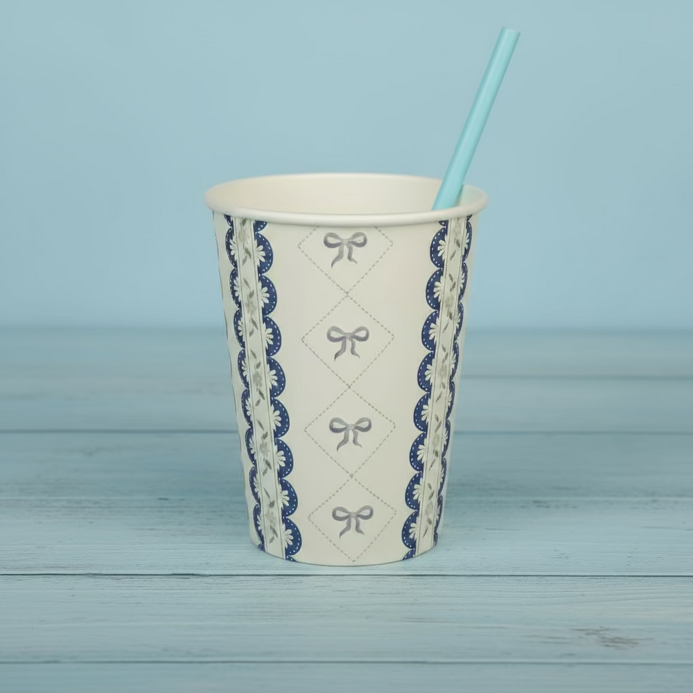 Blue Bow Coquette Paper Cups 9oz (8 pack)