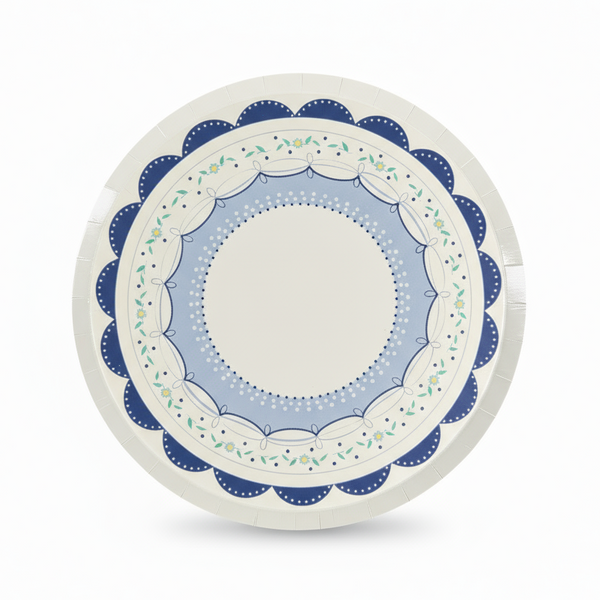 Blue coquette style paper plates with bows and floral details – 8 inch