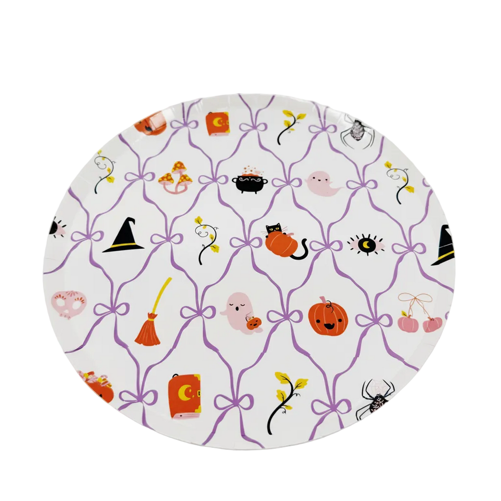 Purple Coquette Halloween Paper Plates – Cute Witch (8 pack)