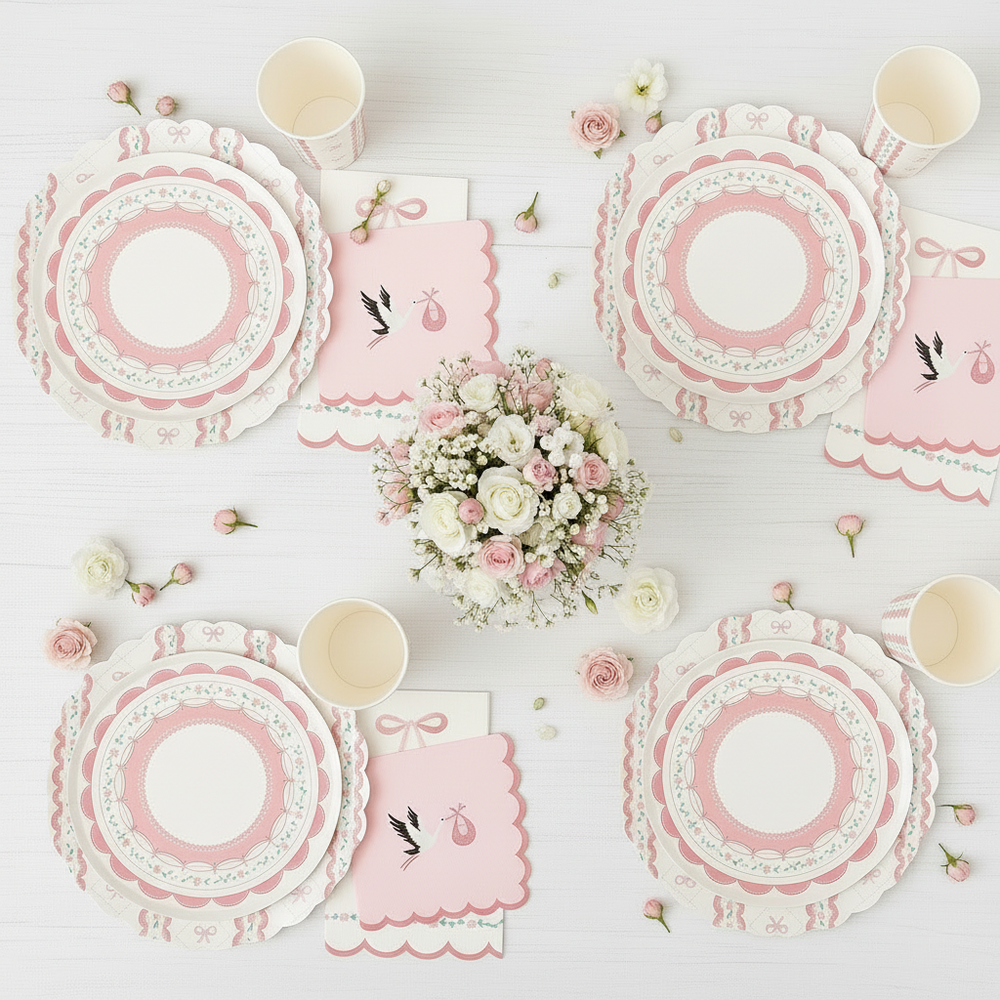 pink baby shower plate cup napkin