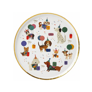 Dog coquette party plate with playful puppy and golden bow design – Cherrysh Party