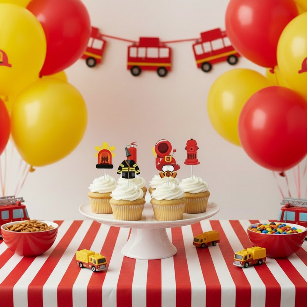 Firetruck Cupcake Toppers (Pack of 12)