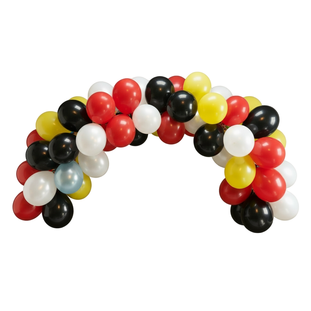 firetruck balloon garland kit with red yellow white and black balloons