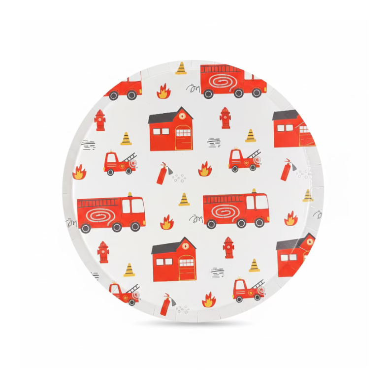 Firetruck Dessert Plates 8" (8 Pack)