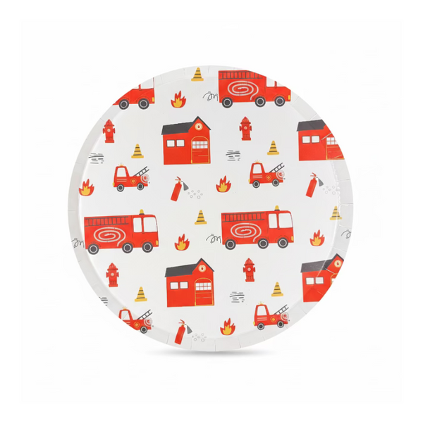 Firetruck Dessert Plates 8" (8 Pack)