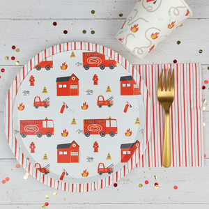 firetruck plate cup napkin