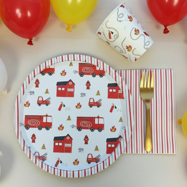 firetruck partyware and balloons