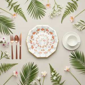 Flamingo themed party table setup with plates cups and silverware – Cherrysh Party tropical party supplies