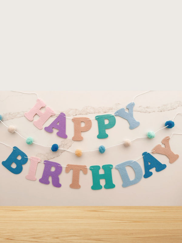 Pastel Rainbow Felt Happy Birthday Garland Banner