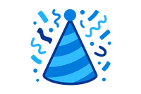 icon with confeti and party hat in blue