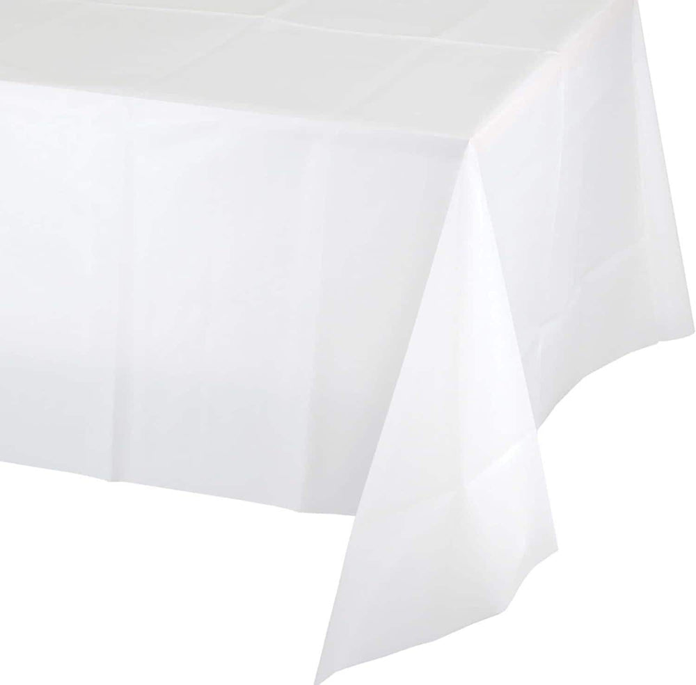 White Plastic Tablecloth: 54" x 108" Disposable Classic White Party Table Cover