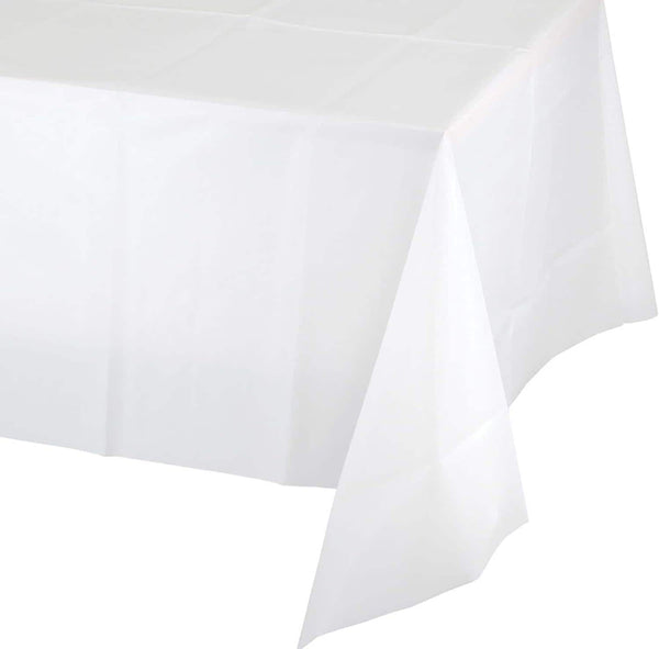 White Plastic Tablecloth: 54" x 108" Disposable Classic White Party Table Cover