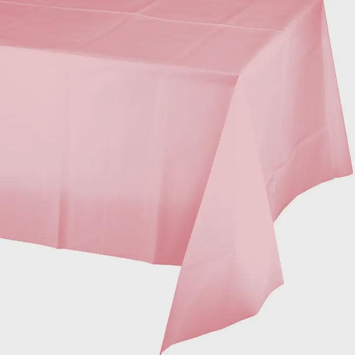 Classic Pastel Pink Plastic Tablecloth: Baby Shower Party Table Cover (54 x 108 in