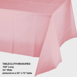 Classic Pastel Pink Plastic Tablecloth: Baby Shower Party Table Cover (54 x 108 in
