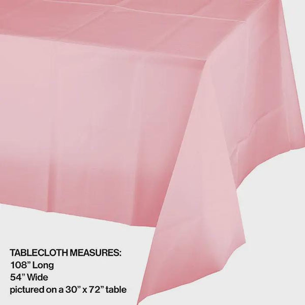 Classic Pastel Pink Plastic Tablecloth: Baby Shower Party Table Cover (54 x 108 in