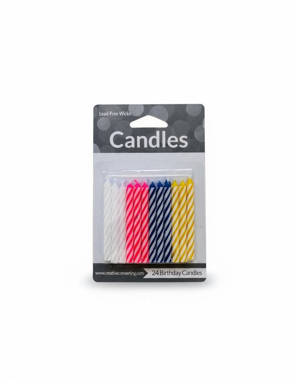 Striped Birthday Candles: Multicolor Rainbow Party Cake Decorations (24ct Pack)