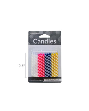Striped Birthday Candles: Multicolor Rainbow Party Cake Decorations (24ct Pack)