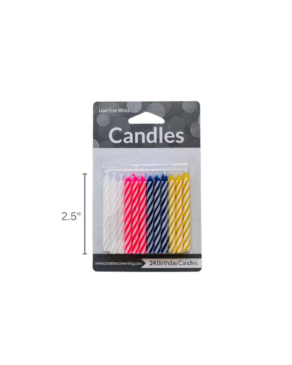 Striped Birthday Candles: Multicolor Rainbow Party Cake Decorations (24ct Pack)