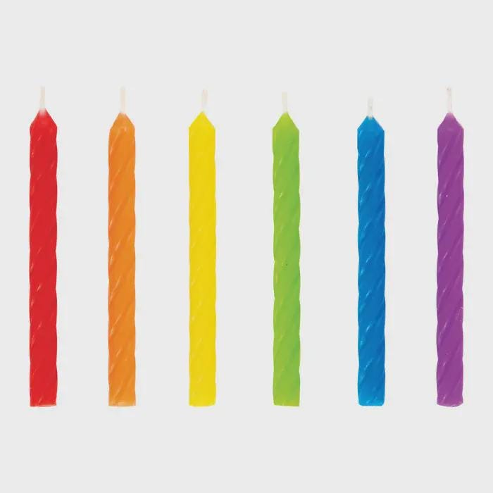 Rainbow Spiral Birthday Candles 24ct  Colorful Cake Candles for Kids Parties, Birthdays and Celebrations