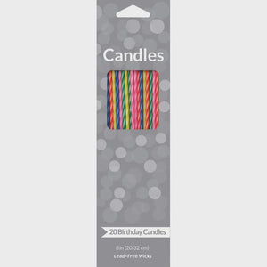 Striped Birthday Long Candles 20ct  Bright Colorful Cake Candles for Parties, Celebrations and Cupcakes