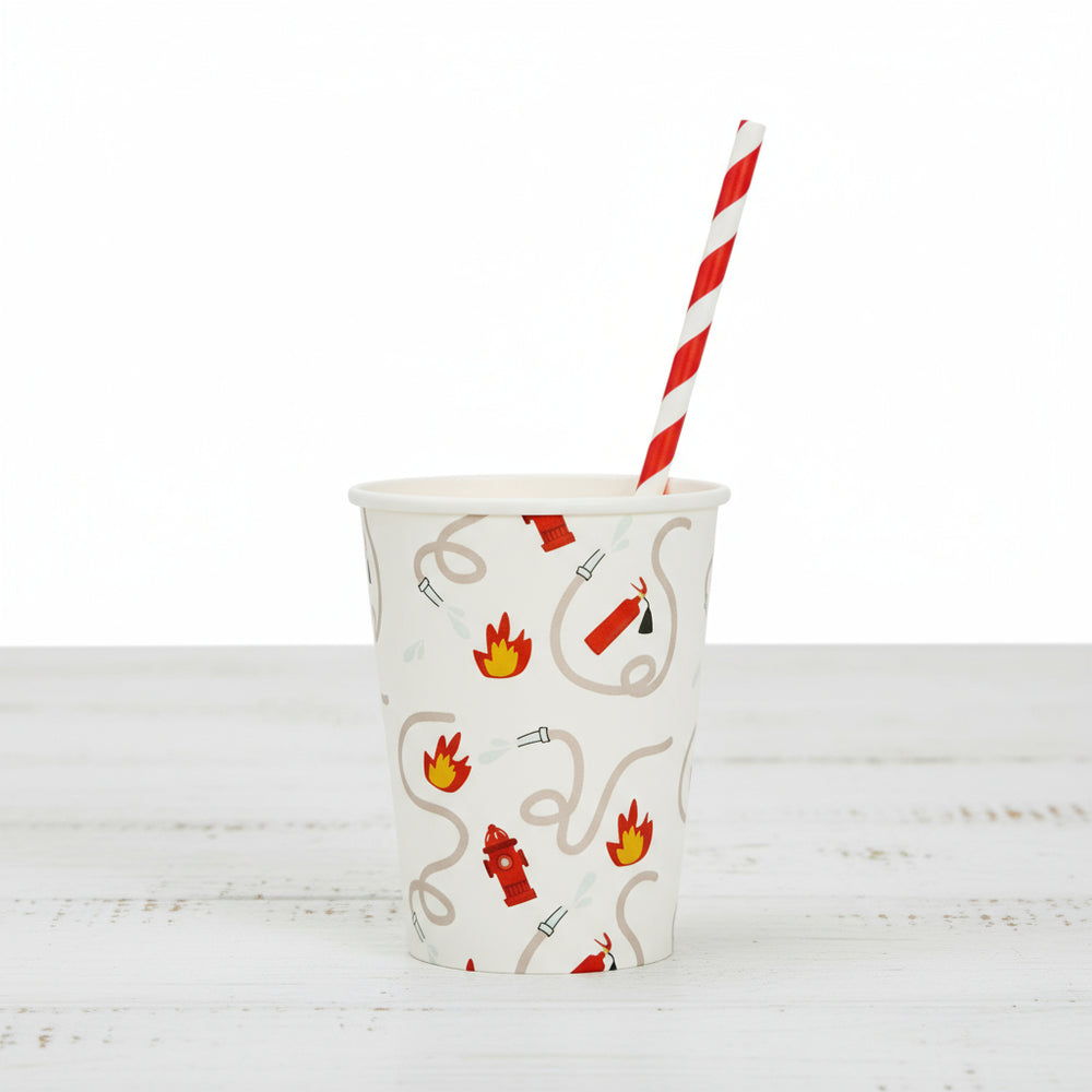Firetruck 9oz party cups for firefighter birthday party