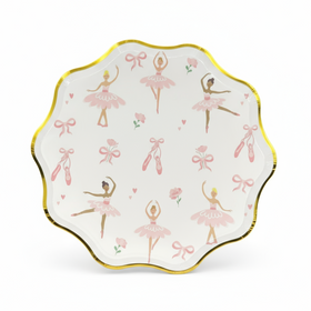 Pink ballerina 8-inch plates with gold foil edge for ballet party