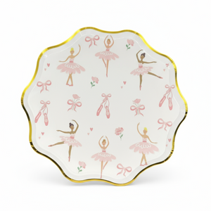 Pink ballerina 8-inch plates with gold foil edge for ballet party