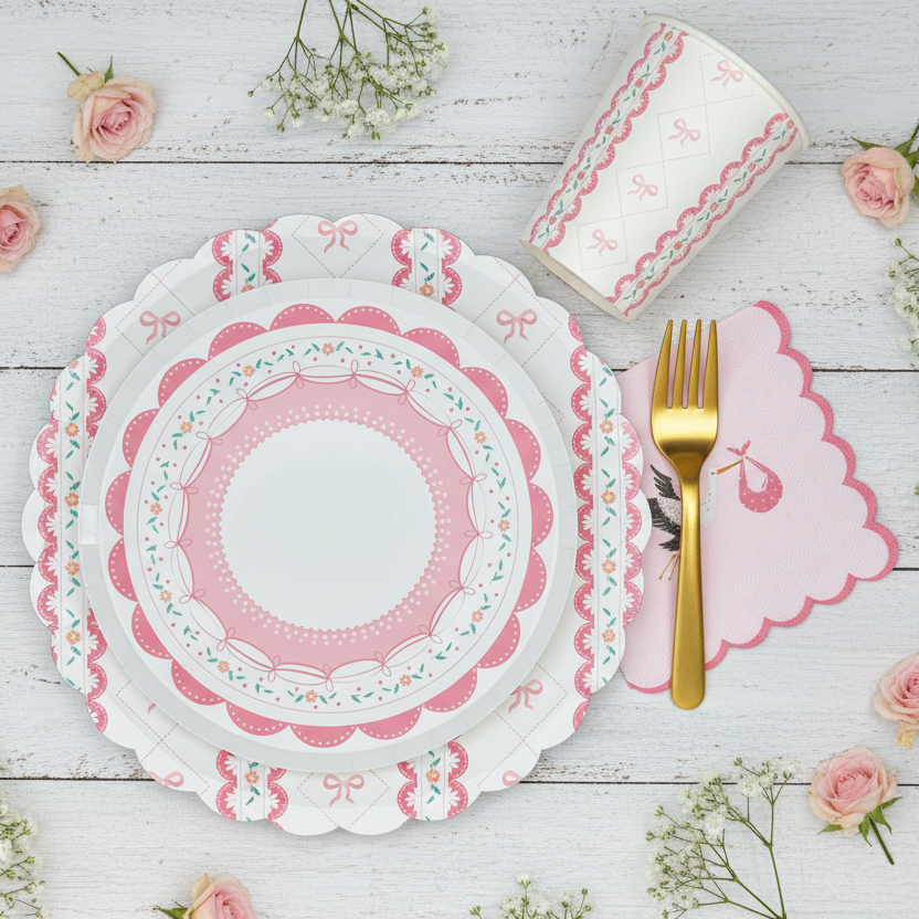 pink baby shower plate cup napkin