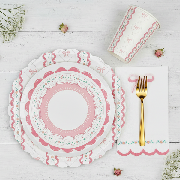 pink coquette plate cup napkin