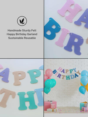Pastel Rainbow Felt Happy Birthday Garland Banner